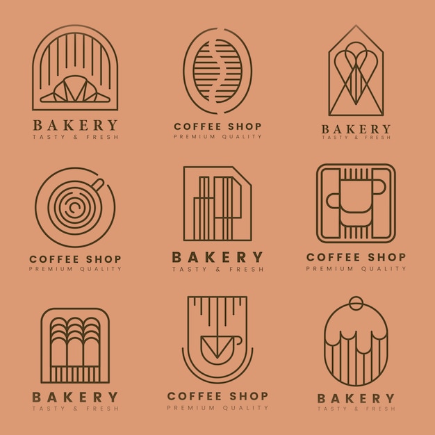 Café y pastelería tienda logo vector set