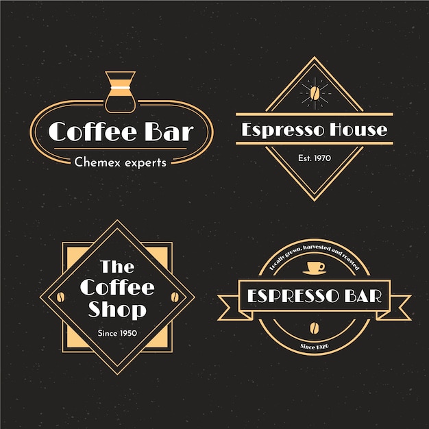 Vector gratuito cafetería retro logo set