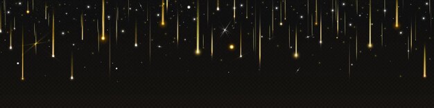 Caída de lluvia de estrellas doradas sobre fondo transparente