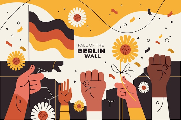 Vector gratuito caída plana del fondo del muro de berlín