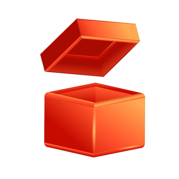 Caja abierta de cartón realista, vista lateral, juego de cajas de regalo 3d realistas.