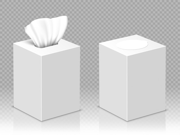 Caja abierta y cerrada con servilletas de papel blanco.