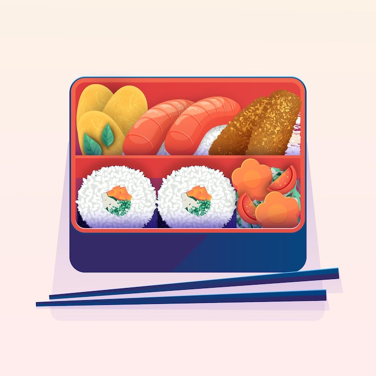 Vector gratuito caja bento detallada ilustrada