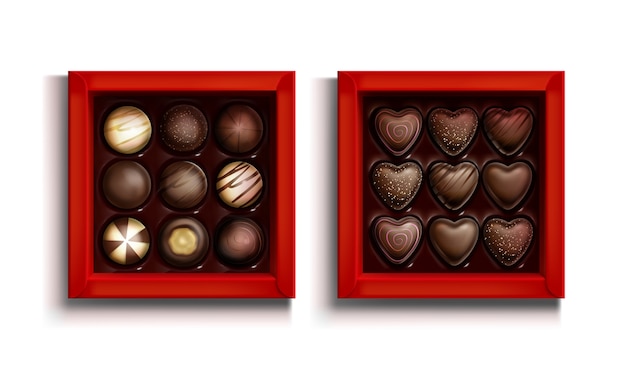 Vector gratuito caja de bombones de chocolate realista
