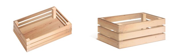 Caja de madera o cajón vacío 3D vector icono aislado