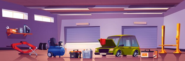 Caja de mecánico de servicio de reparación de automóviles con automóvil