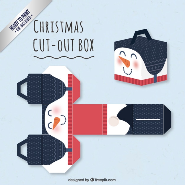 Vector gratuito caja de muñeco de nieve bonita