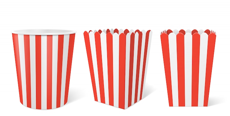 Vector gratuito caja de papel a rayas para palomitas de maíz en el cine