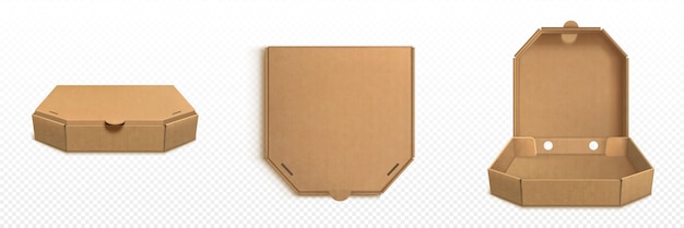 Caja de pizza de cartón marrón vector realista 3d