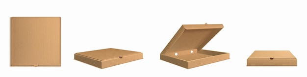 Vector gratuito caja de pizza de cartón marrón vector realista 3d