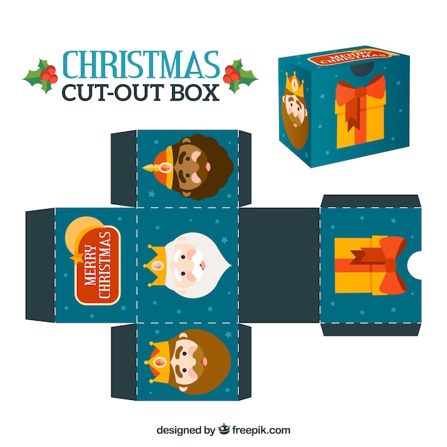 Vector gratuito caja recortable de navidad con reyes magos