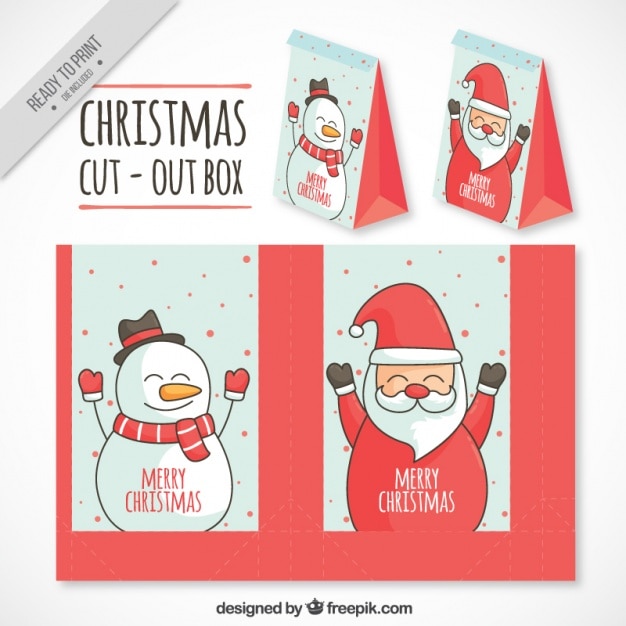 Vector gratuito caja recortable de papá  noel y muñeco de nieve