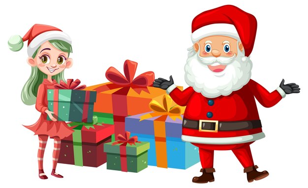 Caja de regalo de entrega de santa claus y duende lindo