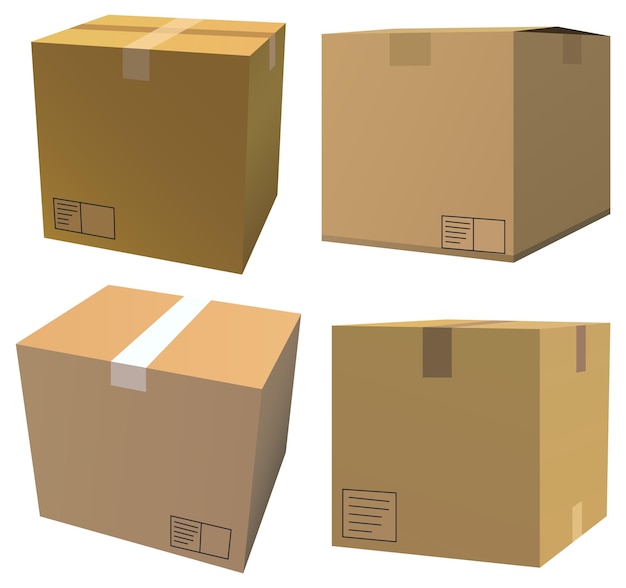 Vector gratuito cajas de cartón 3d aisladas