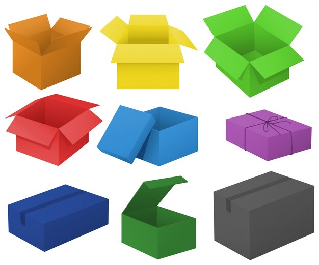 Cajas de cartón en diferentes colores ilustración