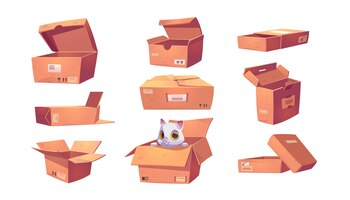 Vector gratuito cajas de cartón marrón de diferentes formas aisladas en blanco