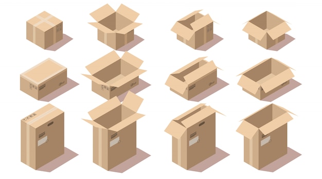 Vector gratuito cajas isométricas de paquetes de entrega de cartón