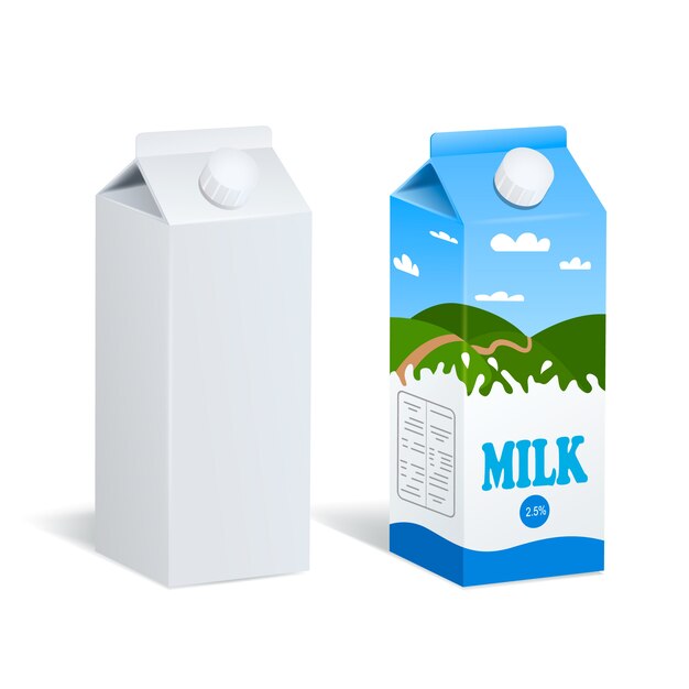 Cajas de leche realistas aisladas