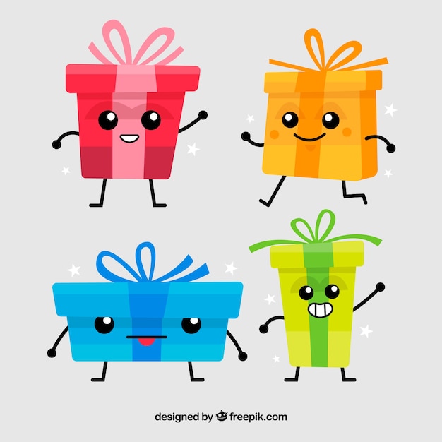 Vector gratuito cajas lindas de regalo en estilo de dibujos animados