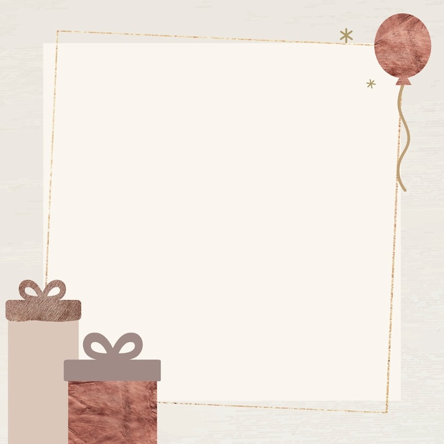 cajas de regalo y globos con marco de luces de estrellas brillantes