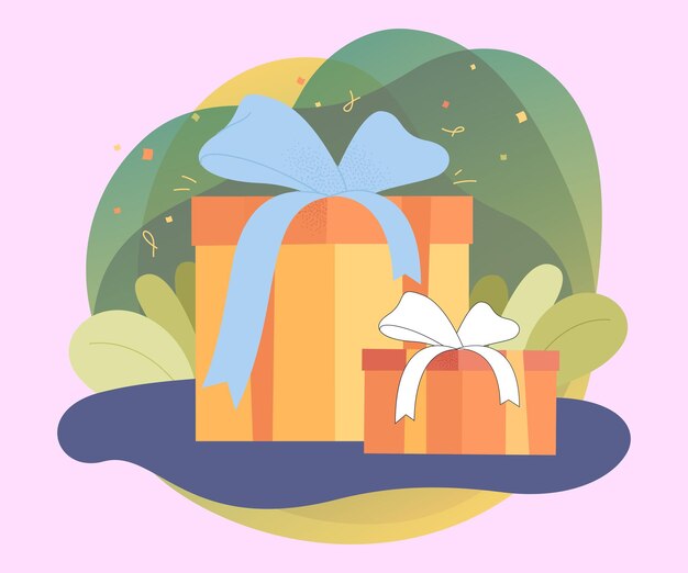 Cajas de regalo con ilustración vectorial plana del arco