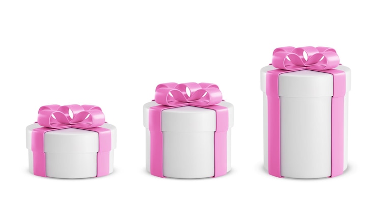Vector gratuito cajas de regalo con tapa redonda y cintas rosadas