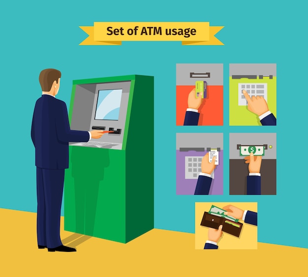 Vector gratuito cajero automático. pagos y recibir dinero. ilustración vectorial