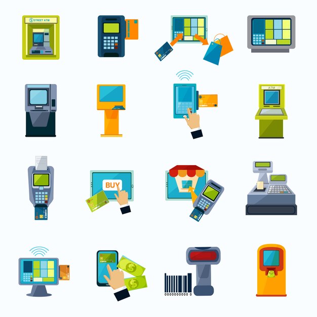 cajeros automáticos de pago conjunto de iconos