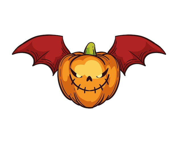 Vector gratuito calabaza de halloween con alas ilustración aislada