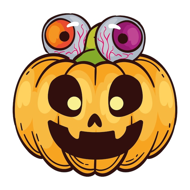 Vector gratuito calabaza de halloween con la ilustración del globo ocular aislada