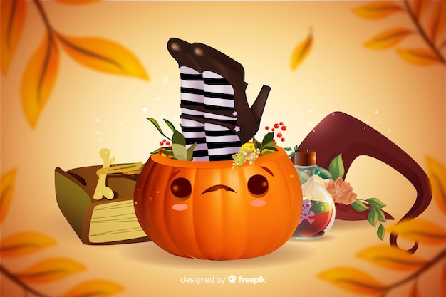 Vector gratuito calabaza de halloween linda realista