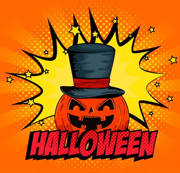 Vector gratuito calabaza de halloween con sombrero en estilo pop-art