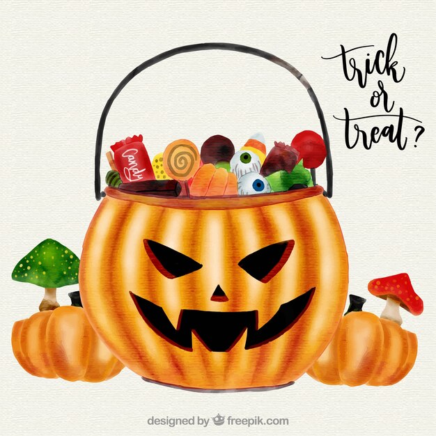 Calabaza llena de dulces de halloween