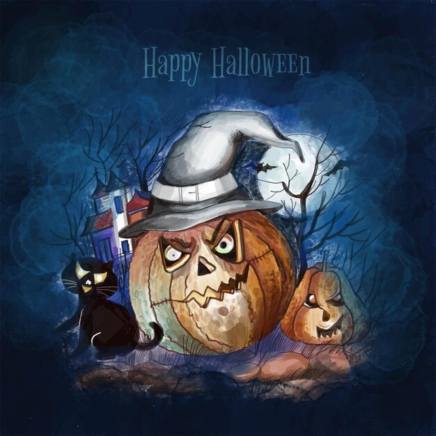 Calabazas de fondo de la noche de Halloween y diseño de castillo oscuro