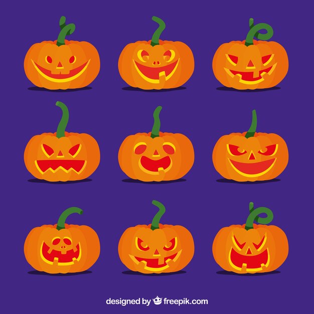 Calabazas de halloween clásicas con estilo plano