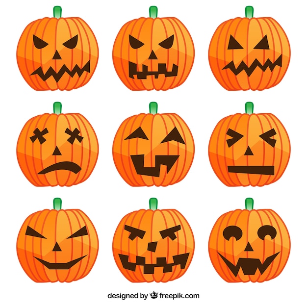 Vector gratuito calabazas de halloween con diferentes caras