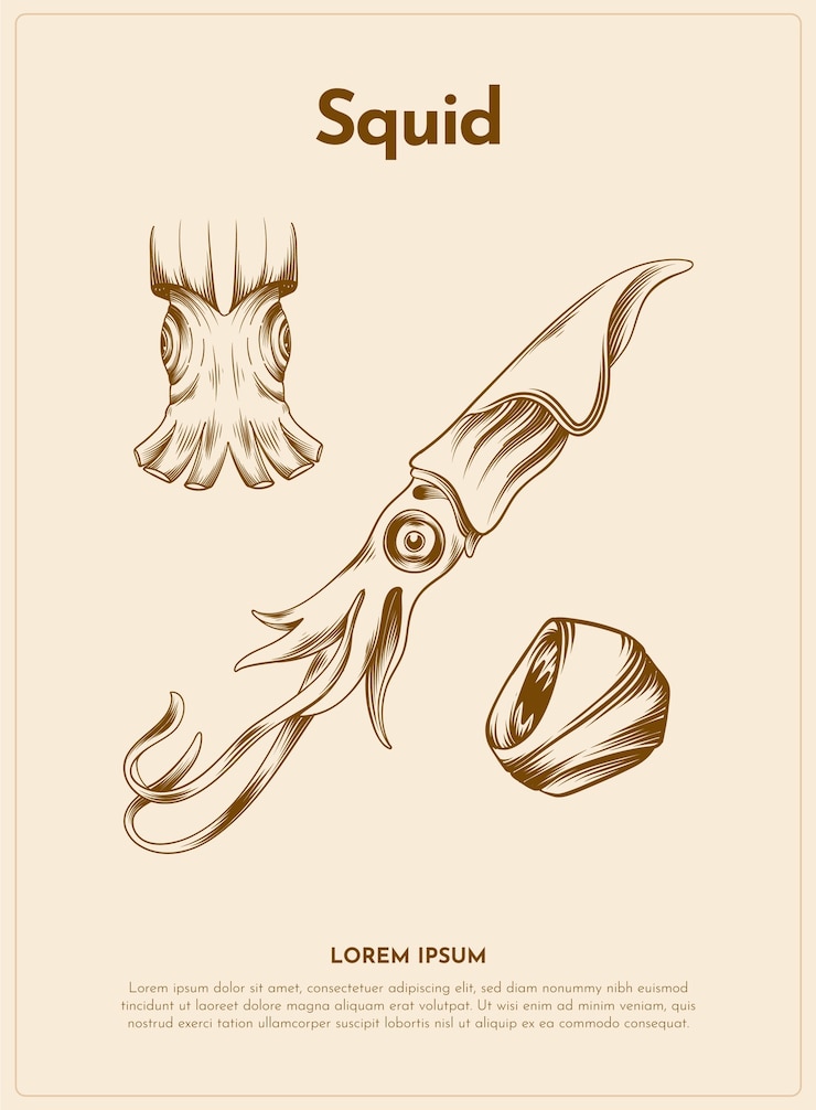 Vector gratuito calamar ilustración animal retro
