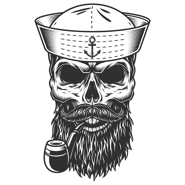 Vector gratuito calavera con barba y pipa