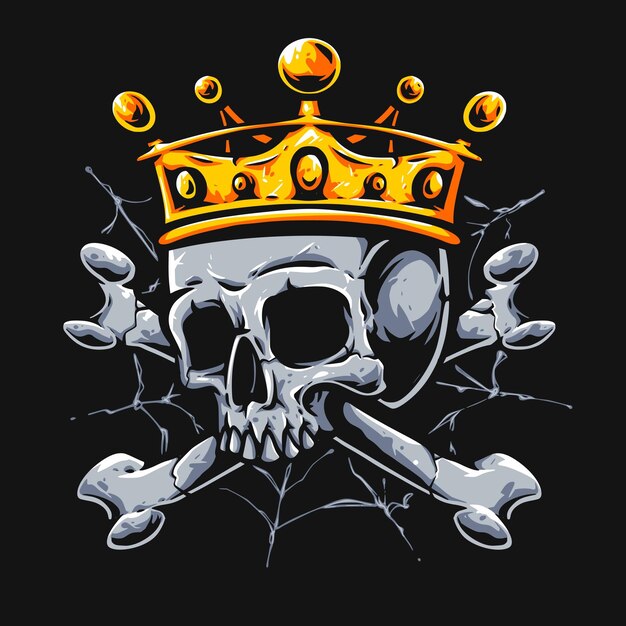 Calavera con corona de oro con hueso cruzado