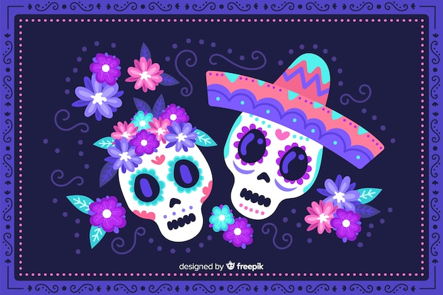 Calavera damas dibujado a mano fondo de día de muertos