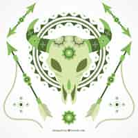 Vector gratuito calavera con decoración ornamental en tonos verdes