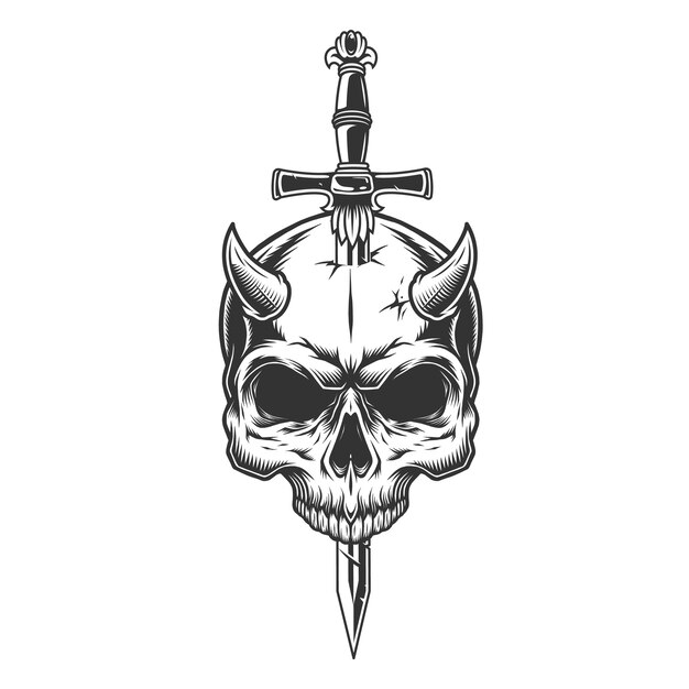 Calavera de demonio perforada con cuchillo