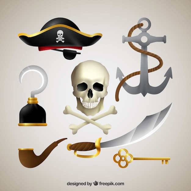 Vector gratuito calavera con elementos de piratas