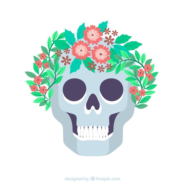 Calavera floral decorativa en diseño plano