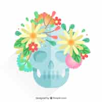 Vector gratuito calavera con flores en diseño plano