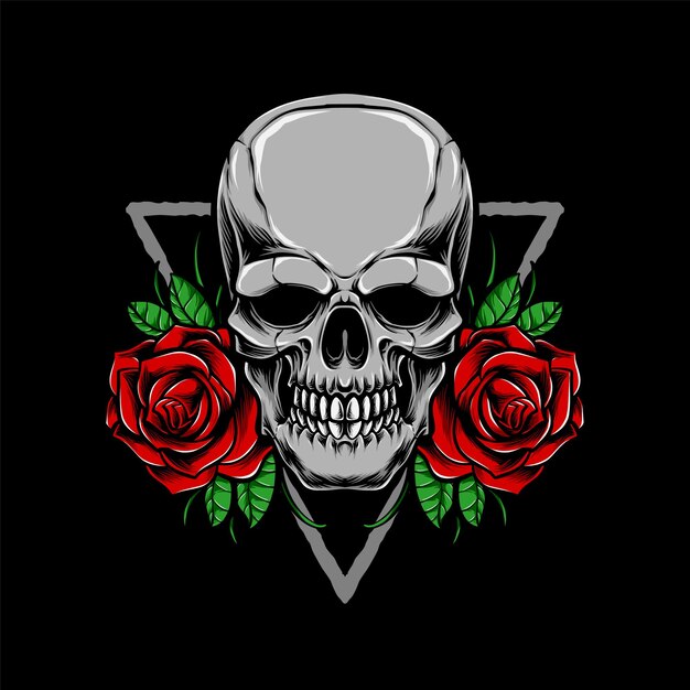 Calavera gótica con rosas vector logojpg