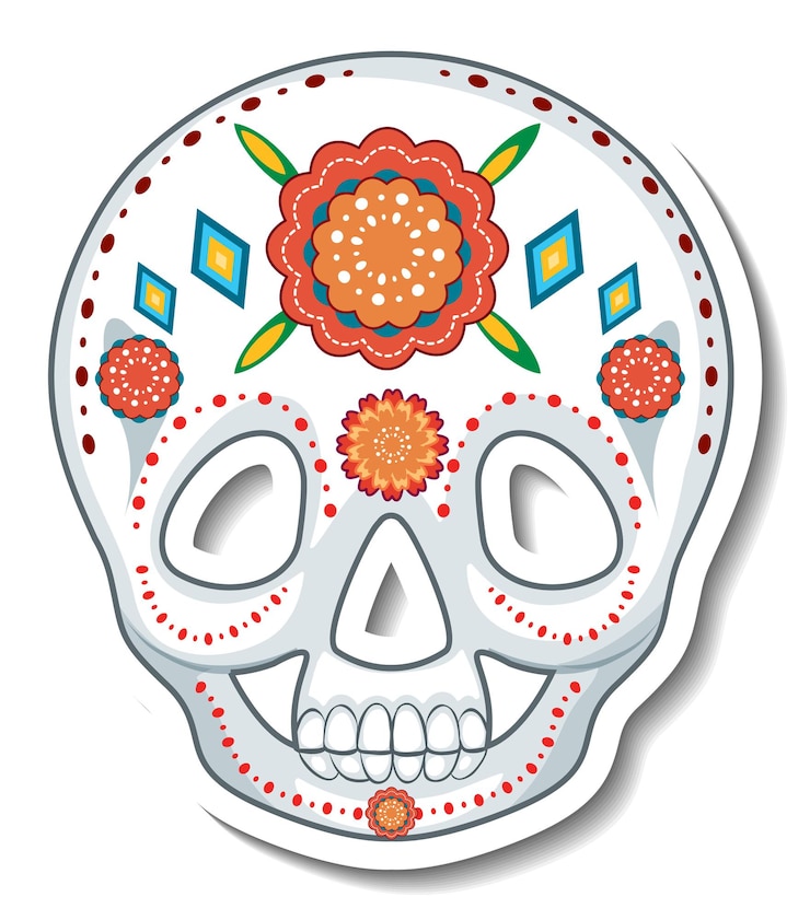 Vector gratuito calavera mexicana decorativa sobre fondo blanco.