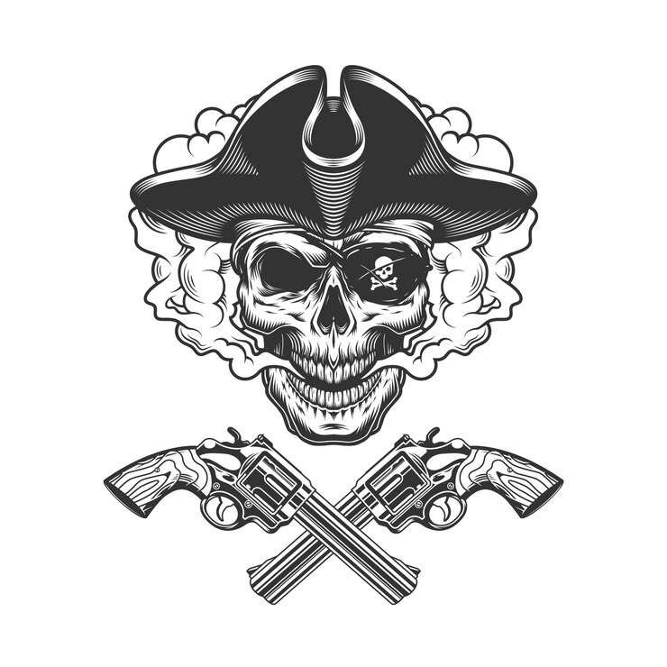 Vector gratuito calavera pirata vintage con parche en el ojo