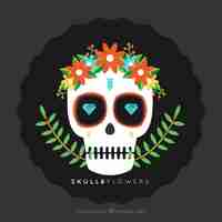 Vector gratuito calavera plana con diamantes y decoración floral