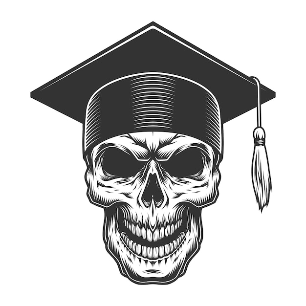 Calavera en el sombrero de graduado